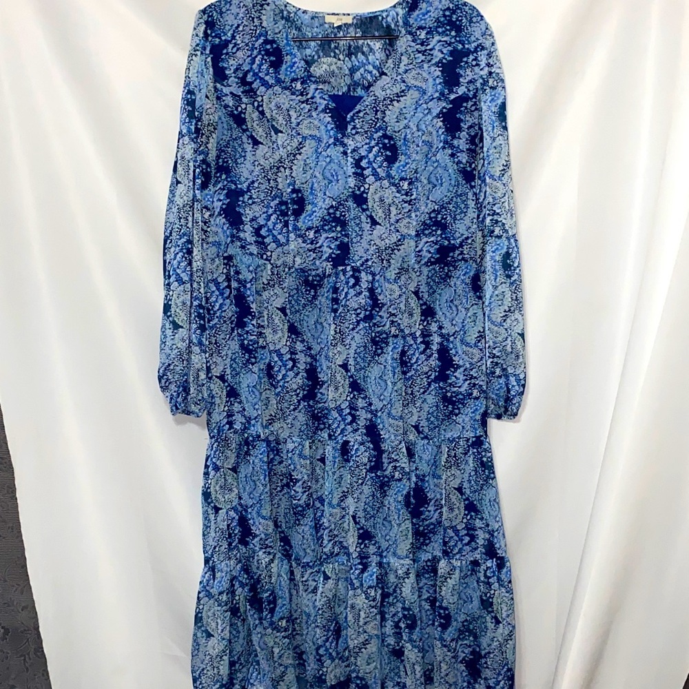 Joie Wo size Med‎  Blue and White   Paisley floral design BOHO Long Sleeve Dress